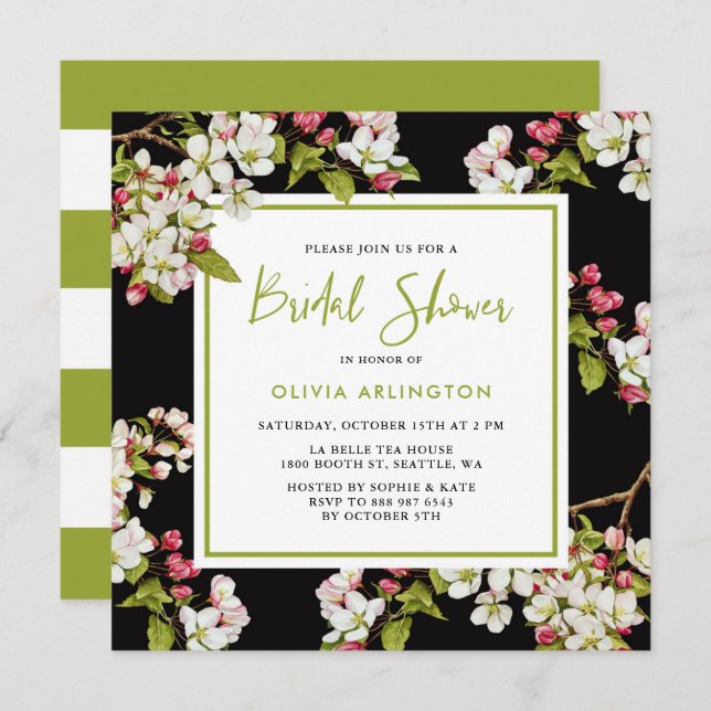 Botanical Cherry Blossoms Bridal Shower Invitation (Front/Back)