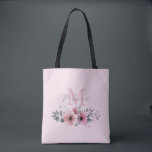 Botanical chic blush pink  floral monogrammed tote bag<br><div class="desc">Botanical chic floral elegant plants foliage grey blush pink flower monogram tote bag.</div>