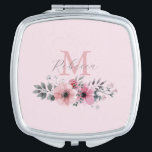 Botanical chic blush pink watercolor floral  compact mirror<br><div class="desc">Botanical chic floral elegant plants foliage grey blush pink flower monogram compact mirror</div>