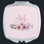 Botanical chic blush pink watercolor floral  compact mirror<br><div class="desc">Botanical chic floral elegant plants foliage grey blush pink flower monogram compact mirror</div>