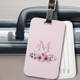 Botanical chic blush pink watercolor floral  luggage tag