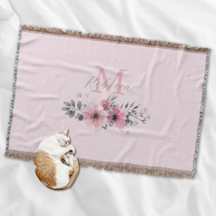 Botanical chic blush pink watercolor floral throw blanket