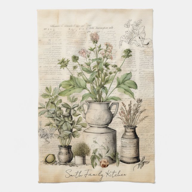 Botanical Chic Family Name Gift Tea Towel (Vertical)