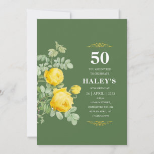 Botanical Chic Yellow & Green Floral 50th Birthday Invitation