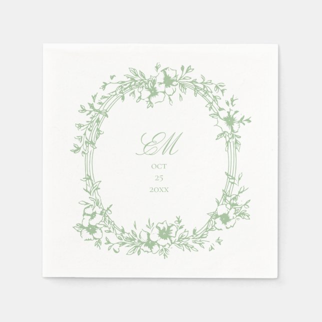 Botanical Chinoiserie Monogram Crest Wedding Logo  Napkin (Front)