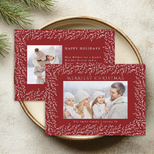 Botanical Christmas 2 Photo Red Holiday Card