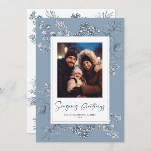 Botanical Christmas Blue Photo Holiday Card