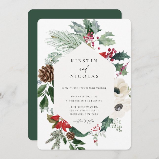 Botanical Christmas Chic Winter Wedding Invitation (Front/Back)