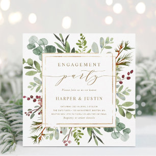 Botanical Christmas Engagement Party Square Invitation