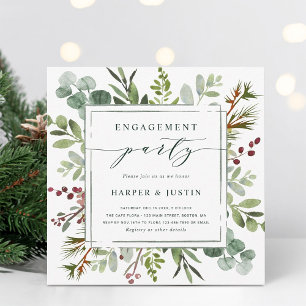 Botanical Christmas Engagement Party Square Invitation