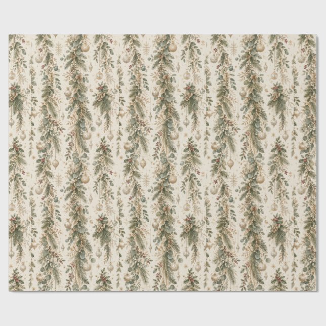 Botanical Christmas Gift Wrap | Winter Greenery (Flat)