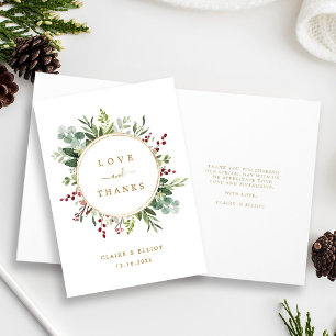 Botanical Christmas Gold Wedding Thank You Folded  Card