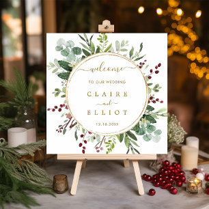 Botanical Christmas Gold Wedding Welcome Square  P Poster