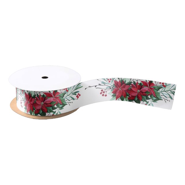 Botanical Christmas Holiday Floral Festive Satin Ribbon (Spool)