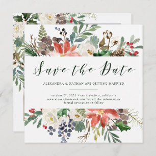 Botanical Christmas   Holiday Photo Save the Date Invitation
