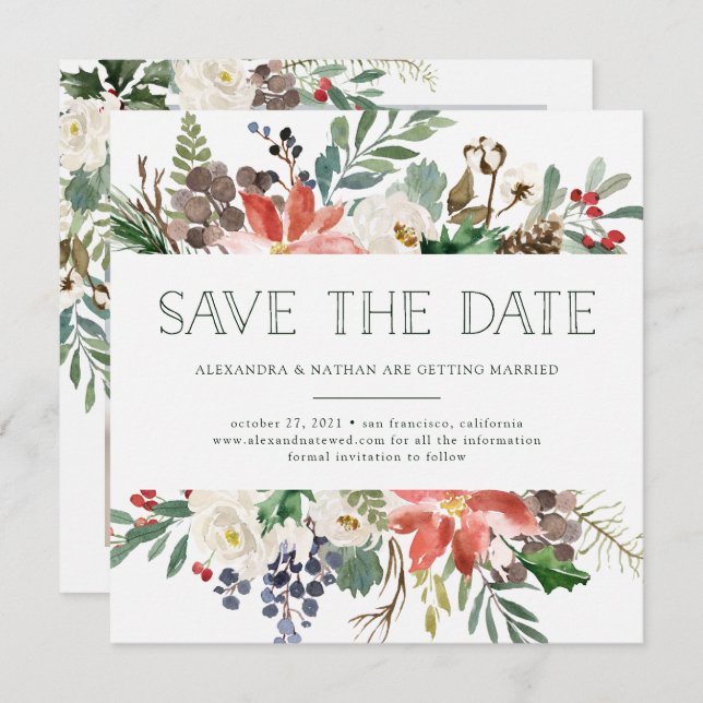 Botanical Christmas | Holiday Photo Save the Date Invitation (Front/Back)