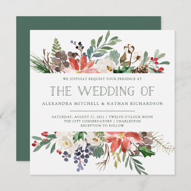 Botanical Christmas | Holiday Wedding Invitation (Front/Back)