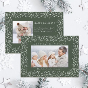 Botanical Christmas Hunter Green 2 Photo Holiday Card