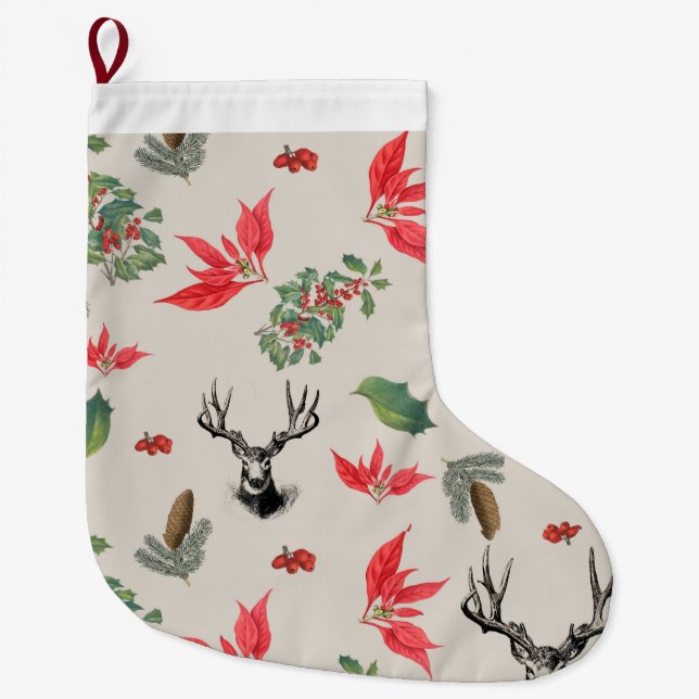 Botanical Christmas pattern Large Christmas Stocking (Front)