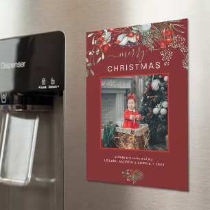 Botanical Christmas Photo Greeting Magnet Card