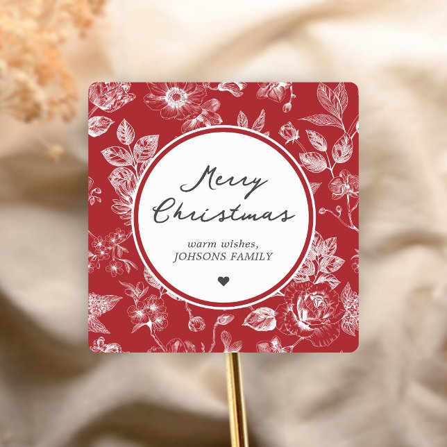 Botanical Christmas Square Sticker (Christmas Family Holiday Sticker)