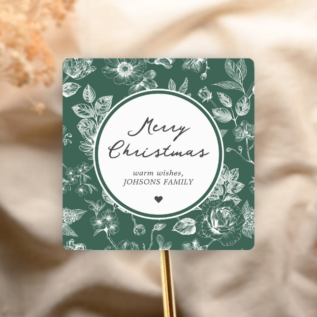 Botanical Christmas Square Sticker (Christmas Family Holiday Sticker)