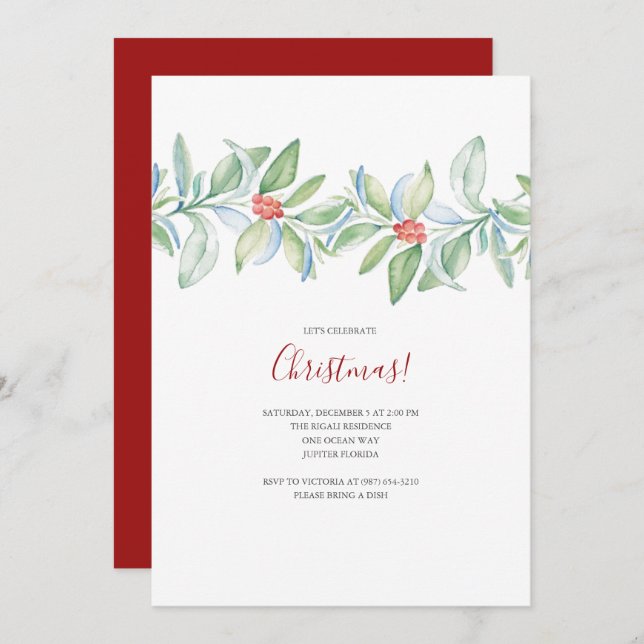 Botanical Christmas Watercolor Invite (Front/Back)