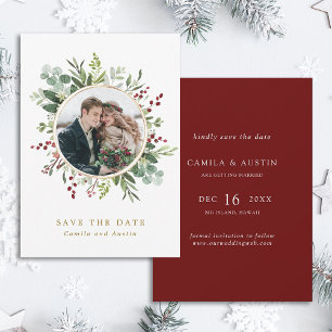 Botanical Christmas Winter Wedding Gold Photo Save The Date
