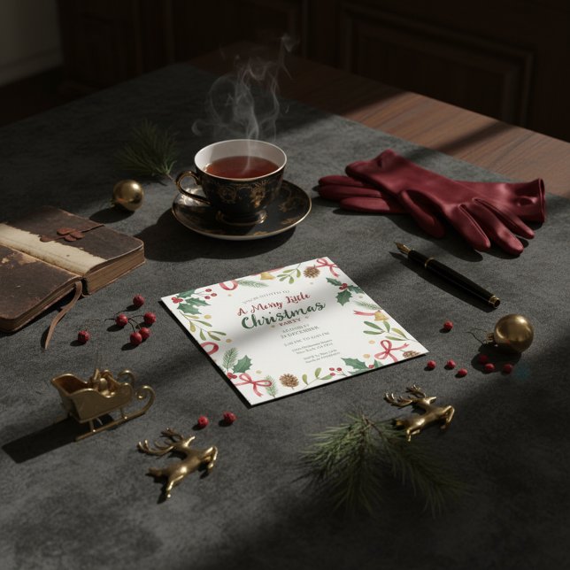 Botanical Christmas Wreath Frame Invitation (Clean Christmas Style, Natural Pine Border)