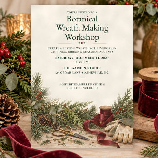 Botanical Christmas Wreath Making Workshop Invitation