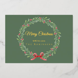 Botanical Christmas Wreath Modern Gold Script