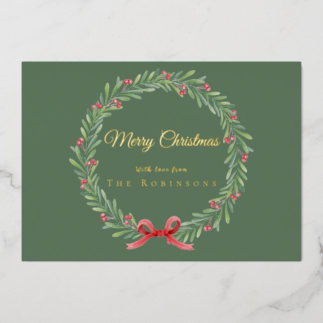 Botanical Christmas Wreath Modern Gold Script (Front)