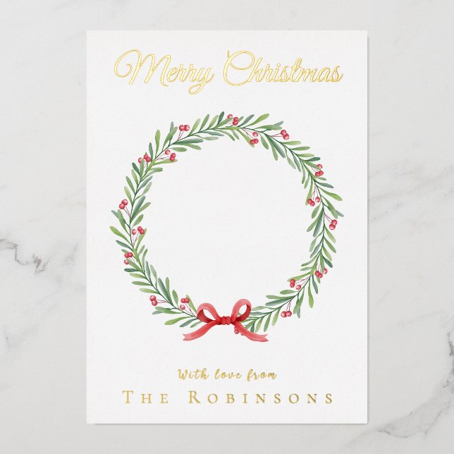 Botanical Christmas Wreath Modern Gold Script (Front)