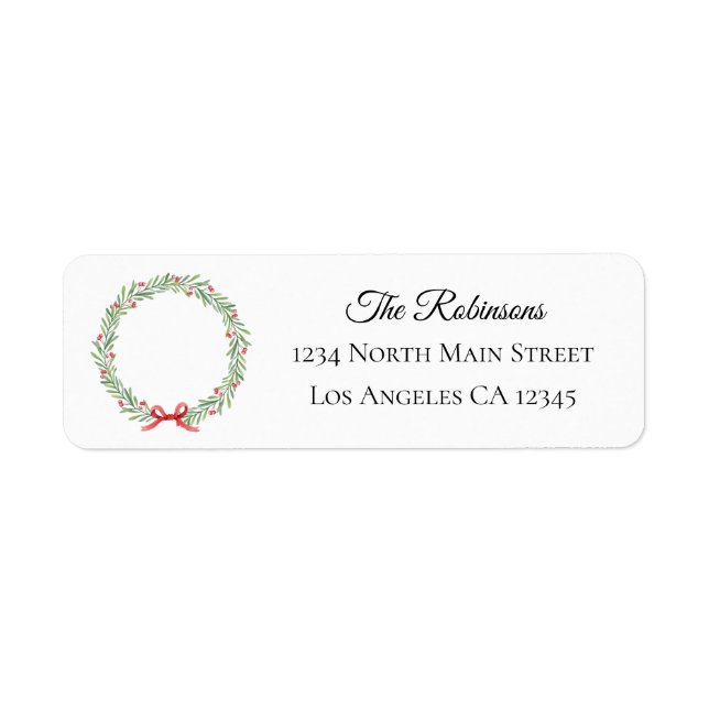 Botanical Christmas Wreath Modern Script Address (Front)