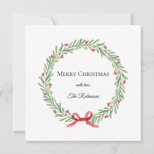 Botanical Christmas Wreath Modern Script Holiday Card