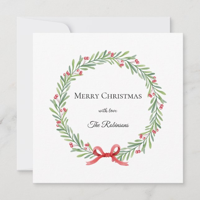 Botanical Christmas Wreath Modern Script  Holiday Card (Front)