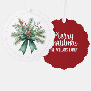 Botanical Christmas Wreath Tree Decoration Card