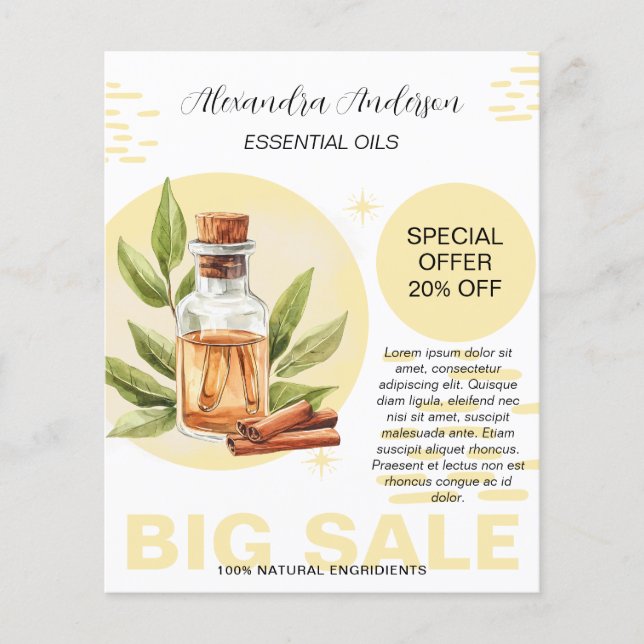 Botanical Cinnamon Essential Oil Watercolor Promo Flyer (Front)