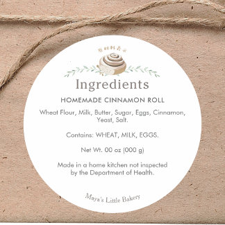 Botanical Cinnamon Roll Bakery Ingredient List Classic Round Sticker