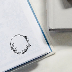 Botanical Circle Flowers, Journal Frame  Rubber Stamp