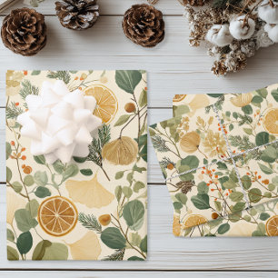 Botanical Citrus Christmas Wrapping Paper Sheet