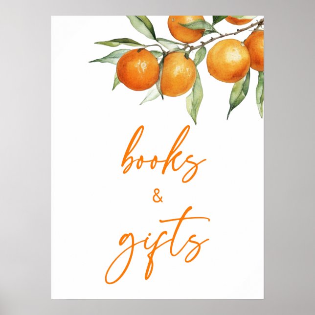 Botanical Citrus Orange Baby Shower Books & Gifts Poster (Front)