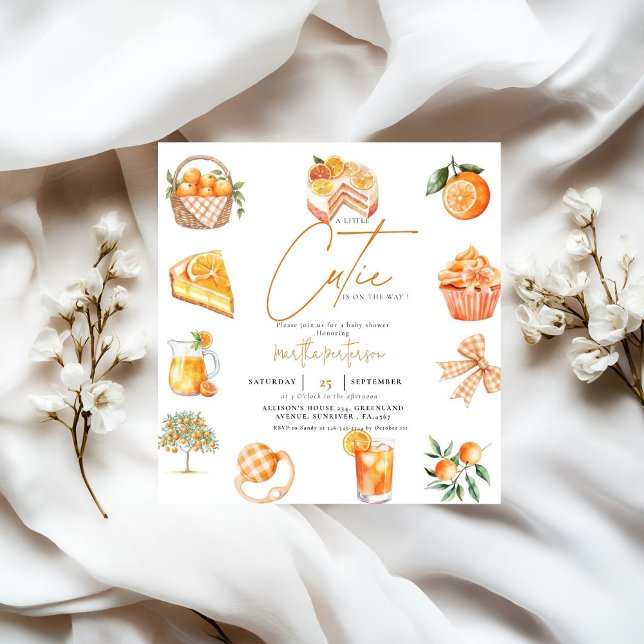 Botanical citrus orange Cutie Summer Baby Shower Invitation (Creator Uploaded)