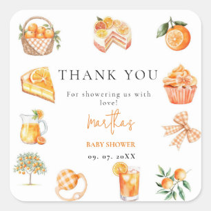 Botanical citrus orange Cutie Summer Baby Shower Square Sticker