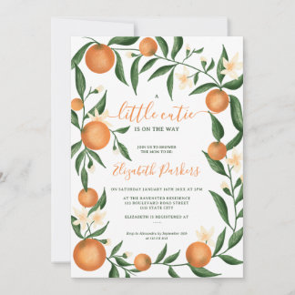 Botanical citrus orange little cutie baby shower invitation