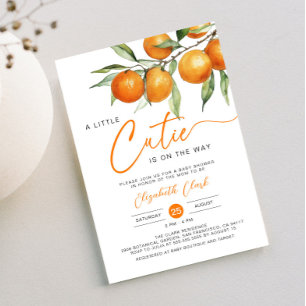 Botanical Citrus Orange Little Cutie Baby Shower Invitation