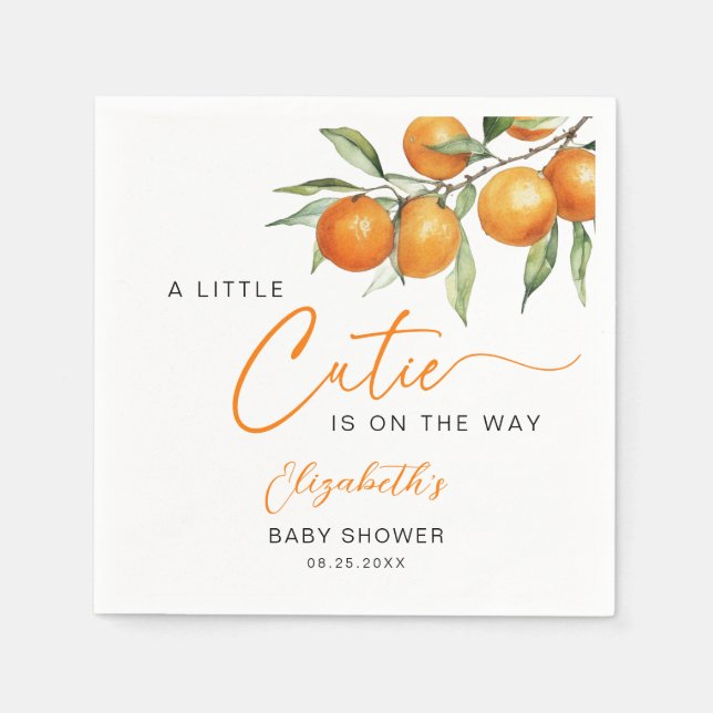 Botanical Citrus Orange Little Cutie Baby Shower Napkin (Front)