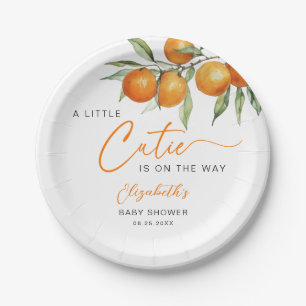 Botanical Citrus Orange Little Cutie Baby Shower Paper Plate