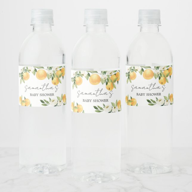 Botanical Citrus Orange Little Cutie Baby Shower Water Bottle Label (Bottles)
