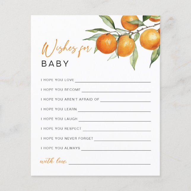 Botanical Citrus Orange Wishes For Baby Card (Front)